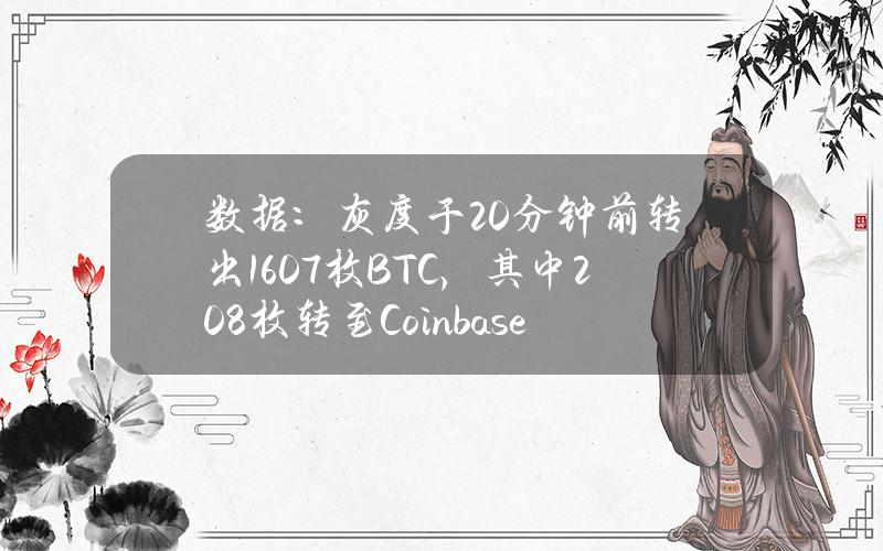 數據：灰度於20分鍾前轉出1607枚BTC，其中208枚轉至CoinbasePrime